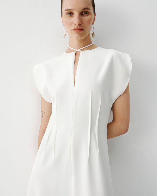 Fitted ivory white midi dress