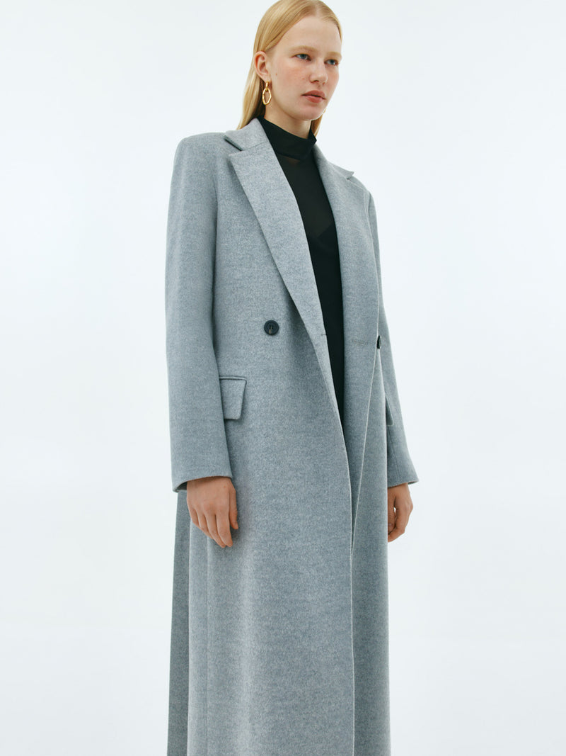 Gray double breasted cashmere coat