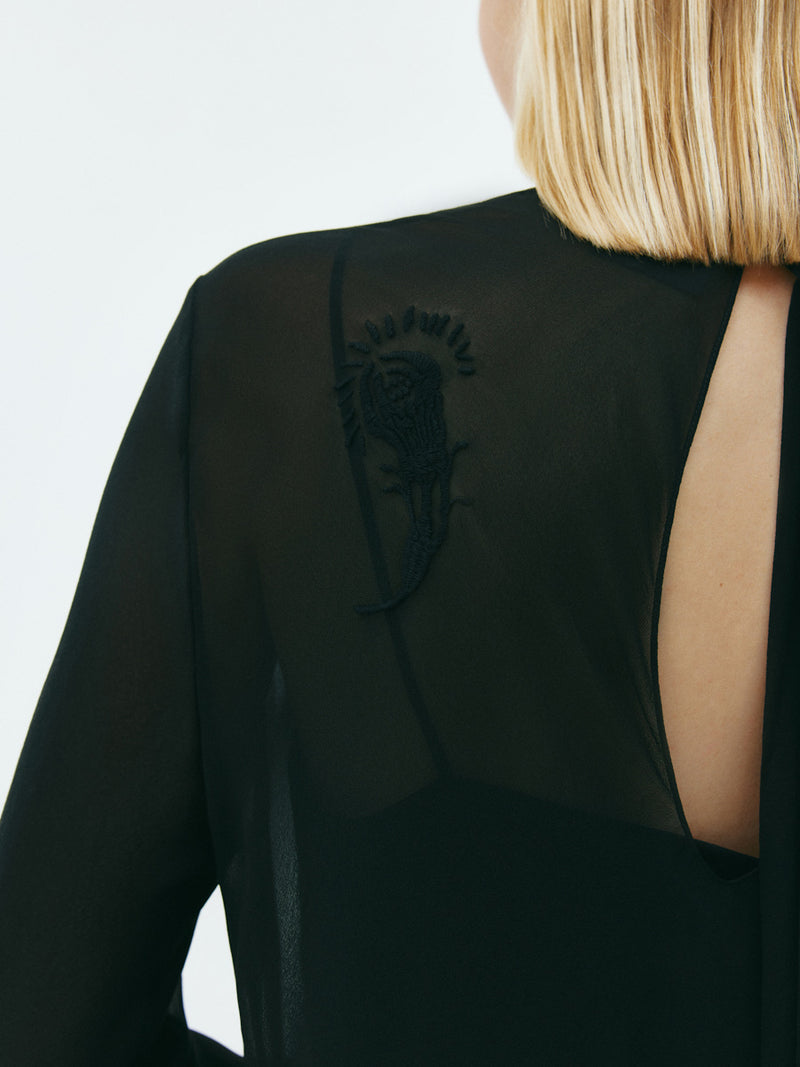 Black embroidered chiffon midi dress