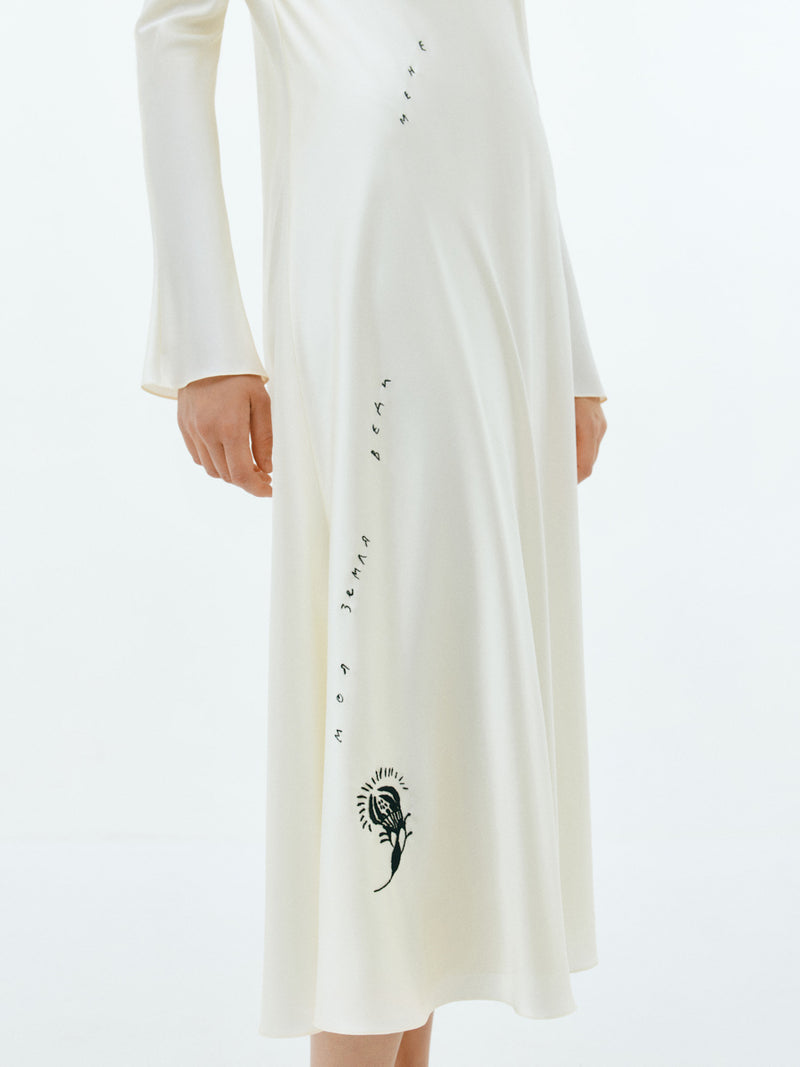 Cream silk dress with black embroidery