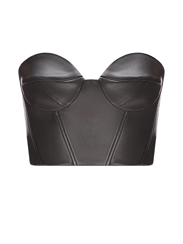 Black faux leather mini corset