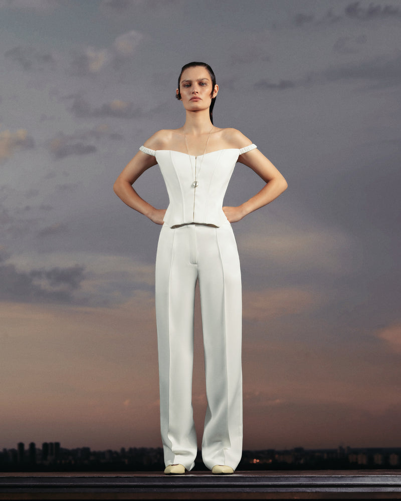 Ivory white wide-leg trousers