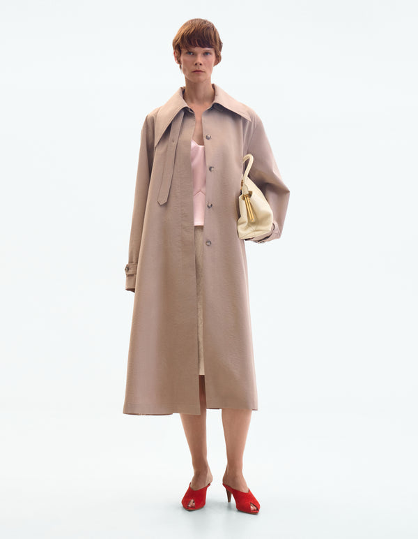 【新品】Lace Collar Tent Flare Trench Coat Lace + Satin Trench Coat | White House Black Market