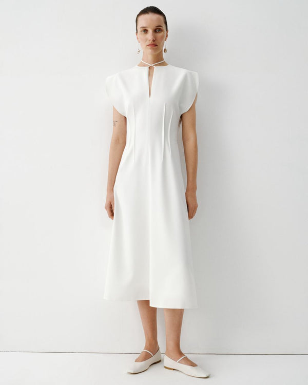 Fitted ivory white midi dress