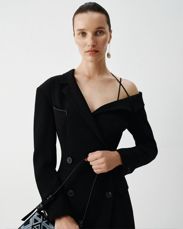 Black blazer dress with open shoulder