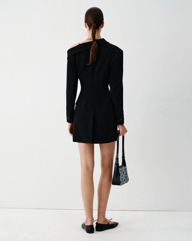 Black blazer dress with open shoulder