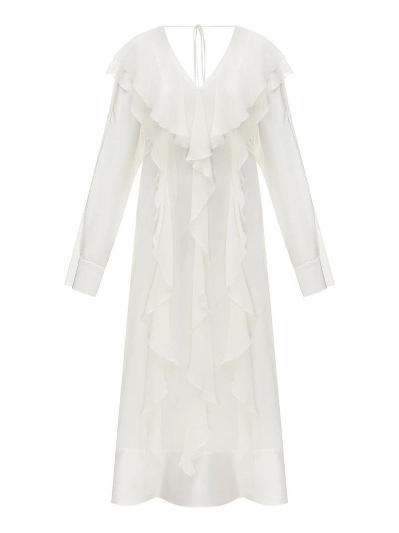 Maxi ivory silk and chiffon dress