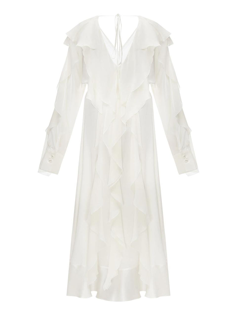 Maxi ivory silk and chiffon dress