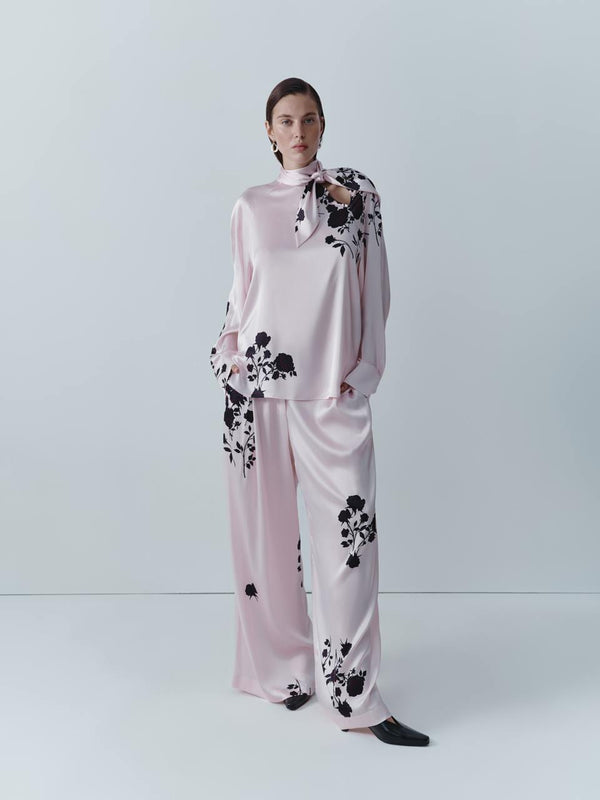 Floral print silk pajama trousers