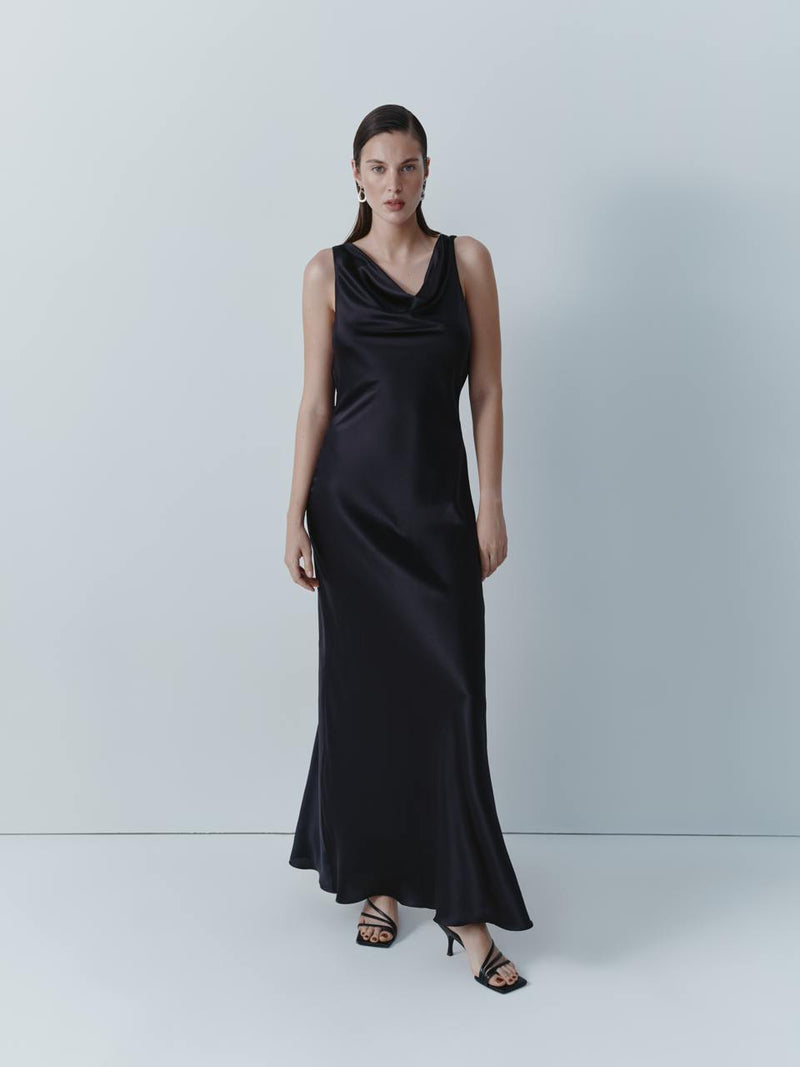 Black silk maxi dress with cutout black