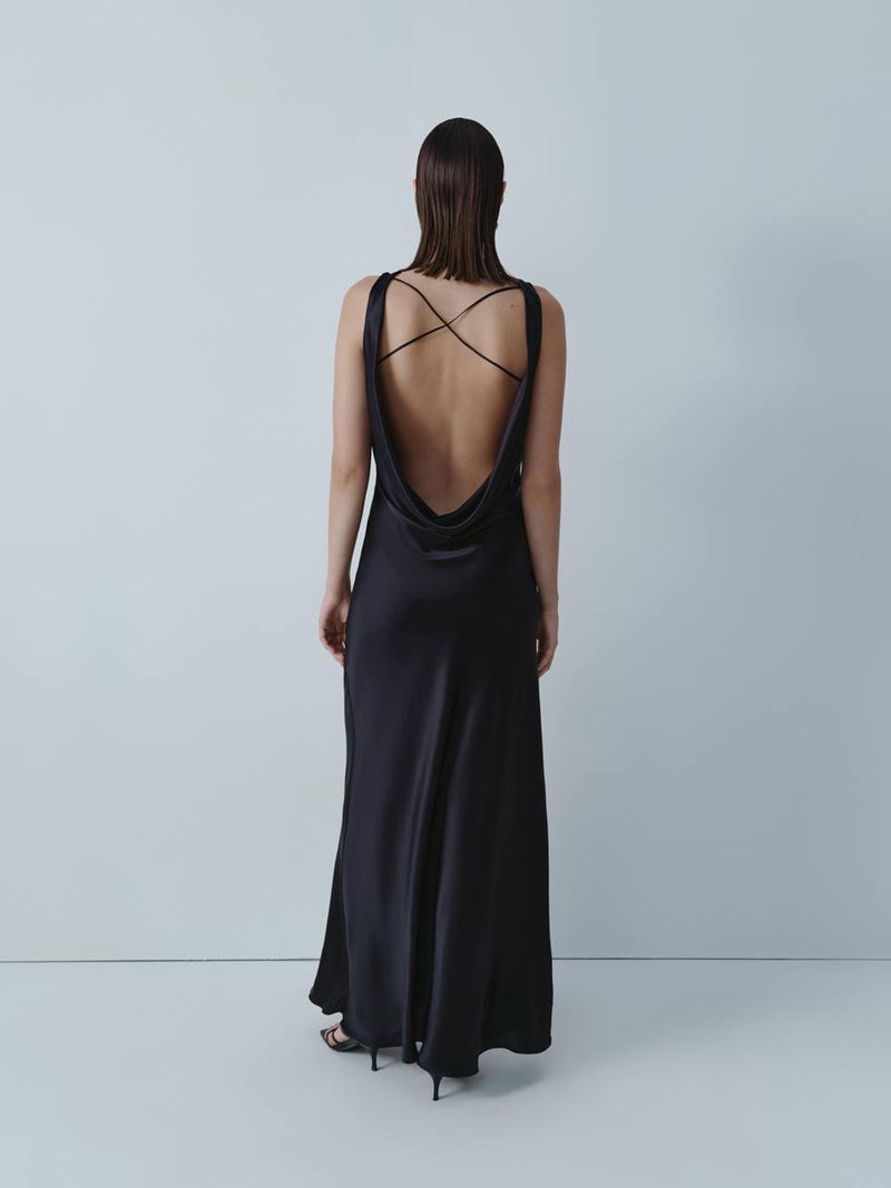 Black silk maxi dress with cutout black