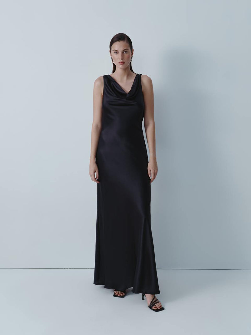 Black silk maxi dress with cutout black