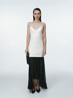 Ivory wool dress with black silk raffles