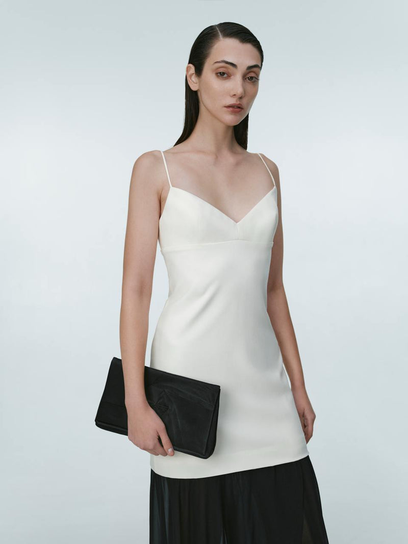 Ivory wool dress with black silk raffles