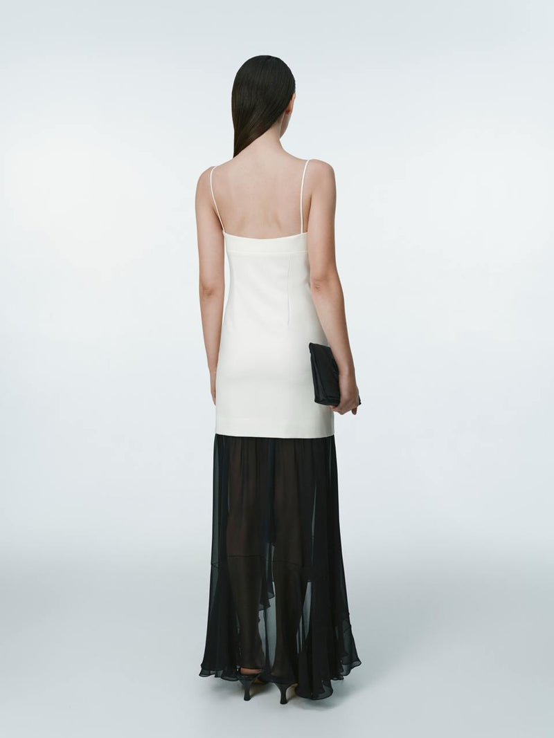 Ivory wool dress with black silk raffles