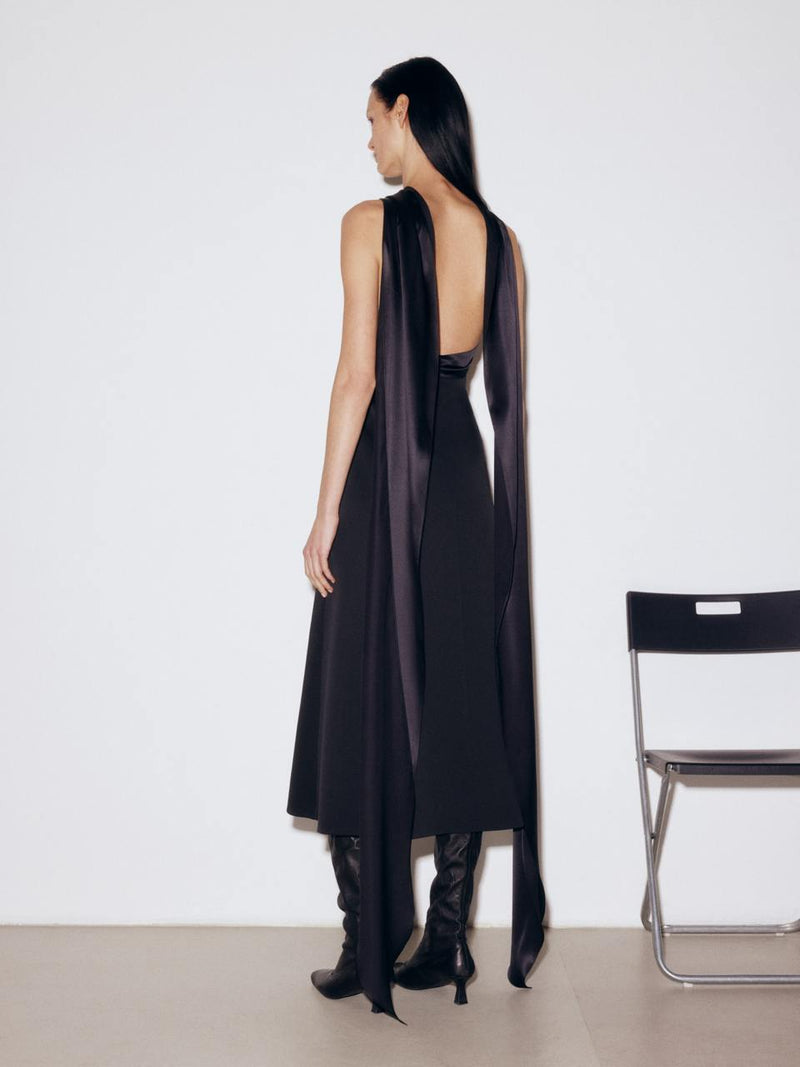 Мidi black silk and wool dress