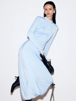 Stretch-jersey midi light blue dress