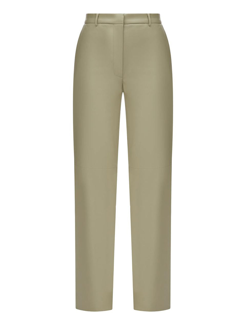 Faux leather trousers in olive color