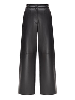 Black faux leather wide-leg trousers