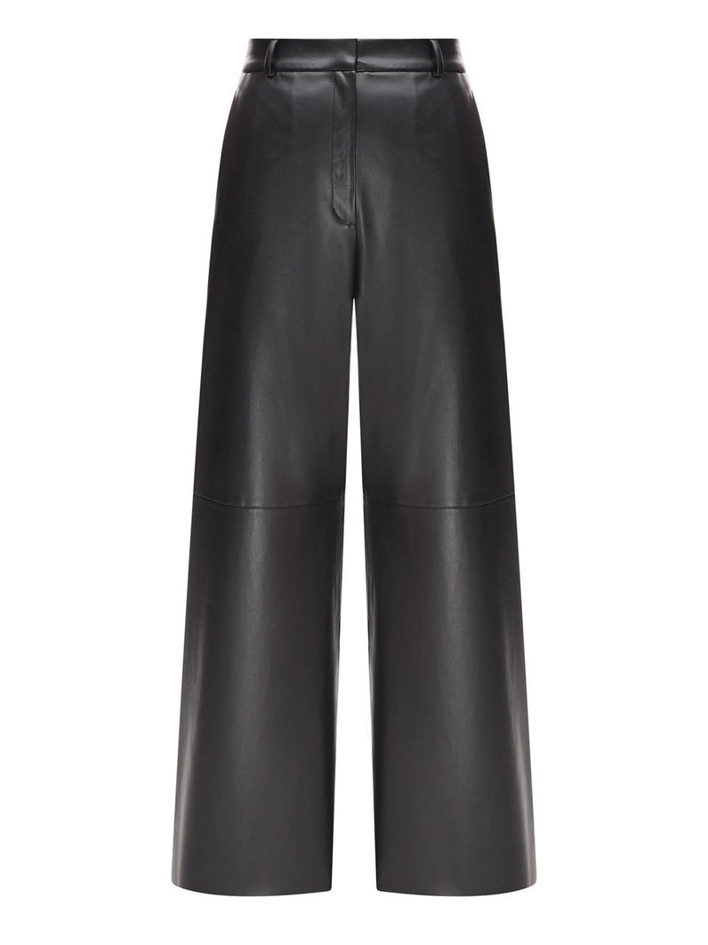 Black faux leather wide-leg trousers