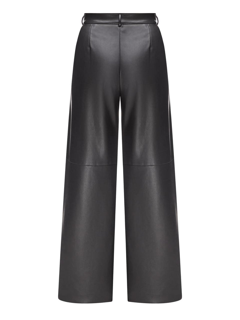 Black faux leather wide-leg trousers