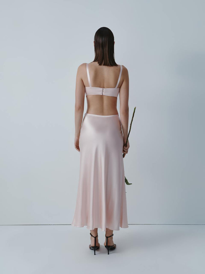 Dusky pink silk midi skirt