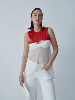 Red and ivory silk top