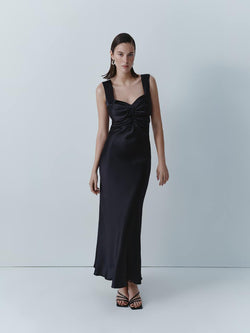 Black silk midi dress with open back