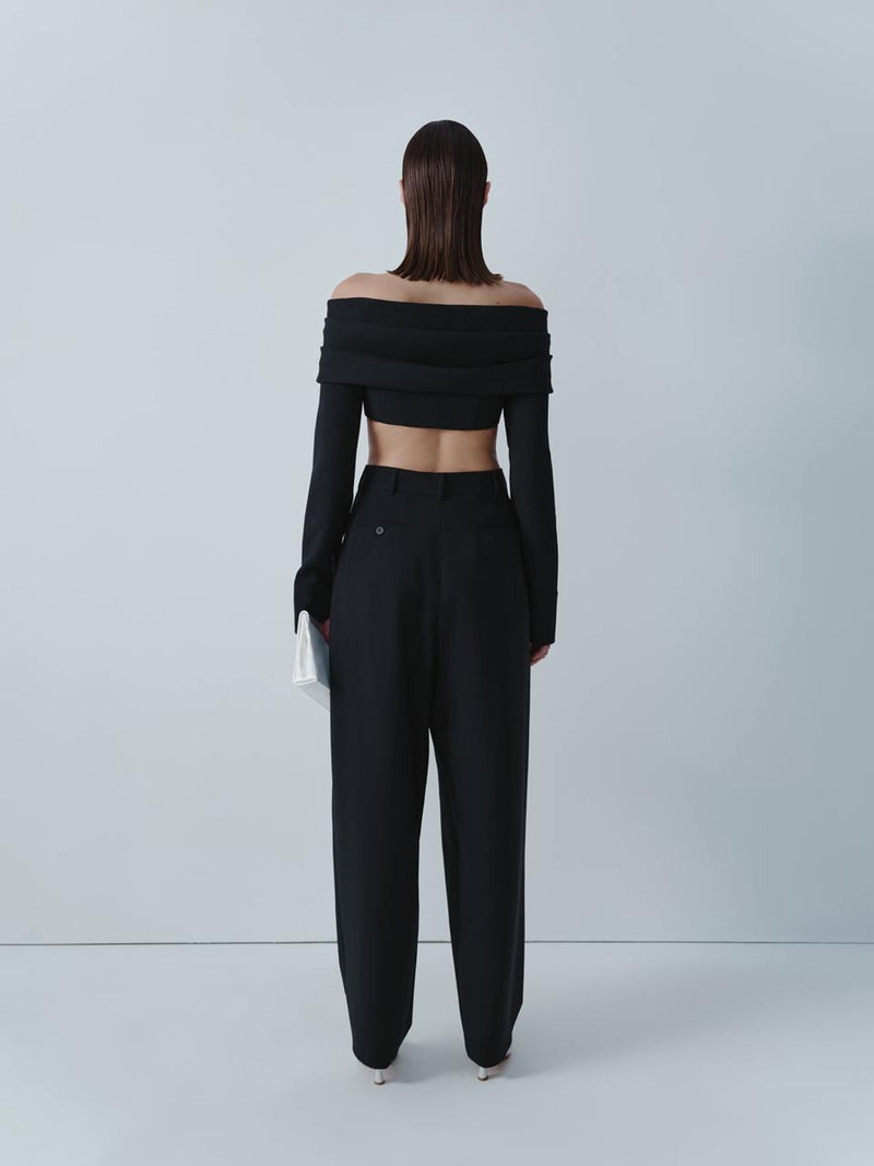 Oversize black wool trousers