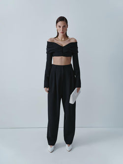 Oversize black wool trousers