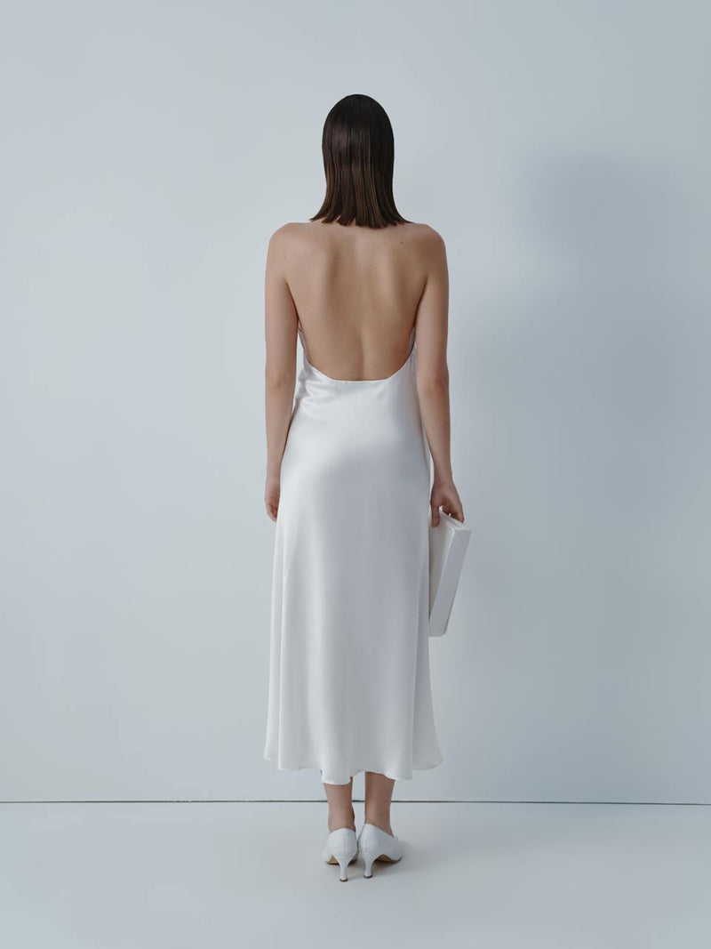 Ivory silk midi dress with cutout back