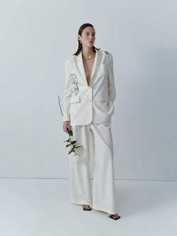 Ivory wool wide-leg trousers