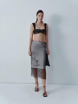 Black organza skirt with embroidery