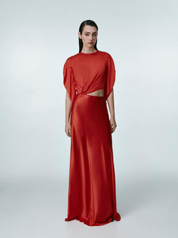 Red silk maxi dress