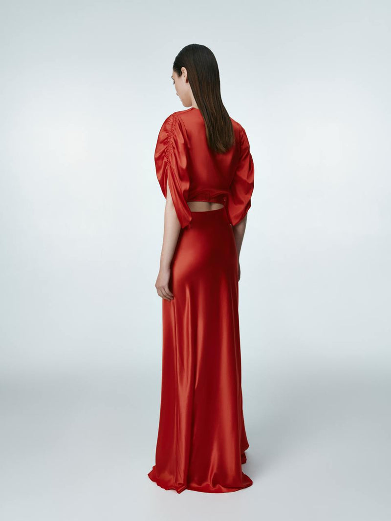 Red silk maxi dress