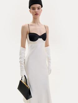 Cream silk midi dress with black detail