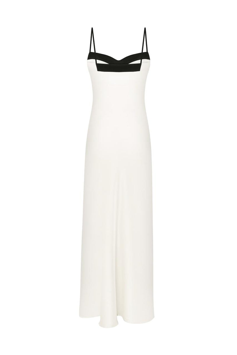 Cream silk midi dress with black detail