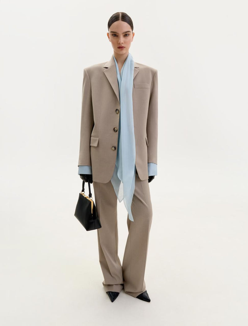Light blue chiffon blouse with a scarf