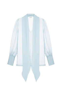 Light blue chiffon blouse with a scarf