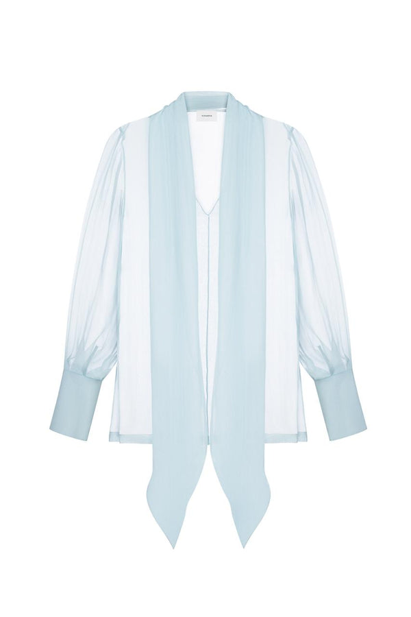 Light blue chiffon blouse with a scarf