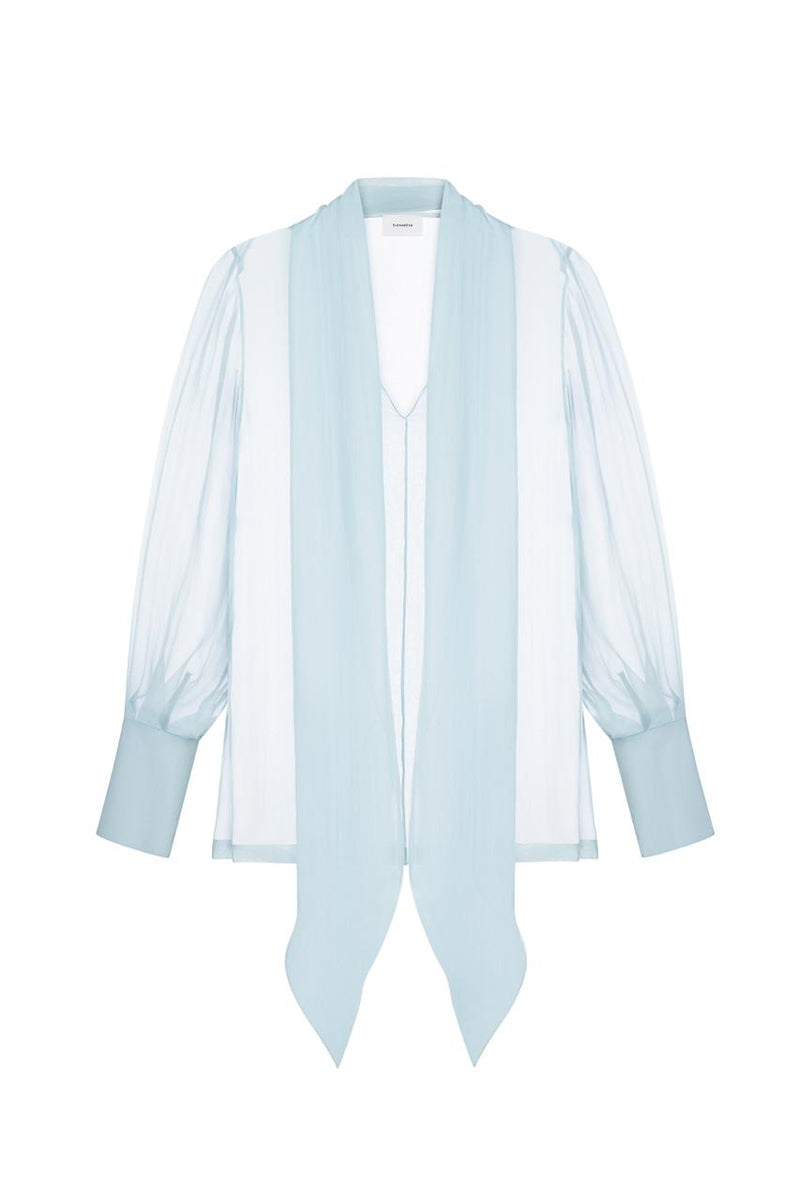 Light blue chiffon blouse with a scarf