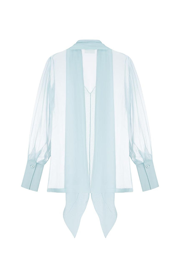 Light blue chiffon blouse with a scarf