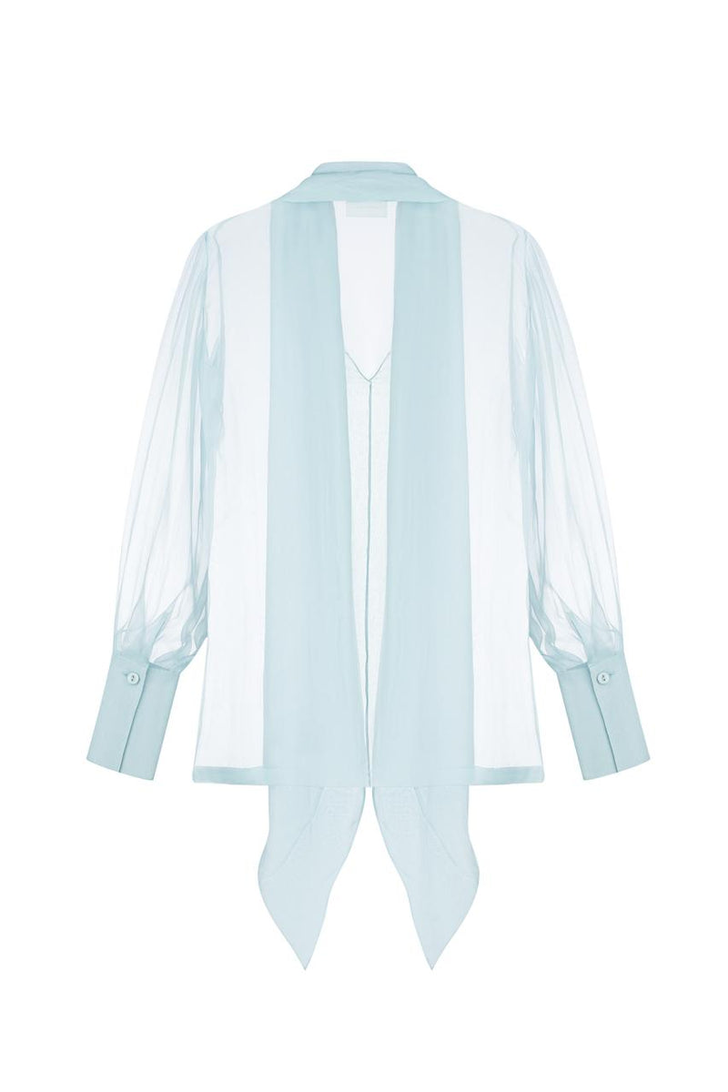 Light blue chiffon blouse with a scarf