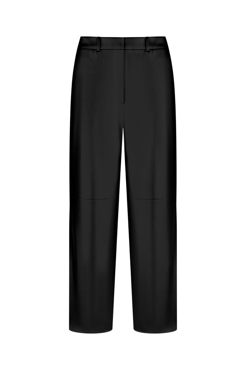 Black faux leather straight-leg pants
