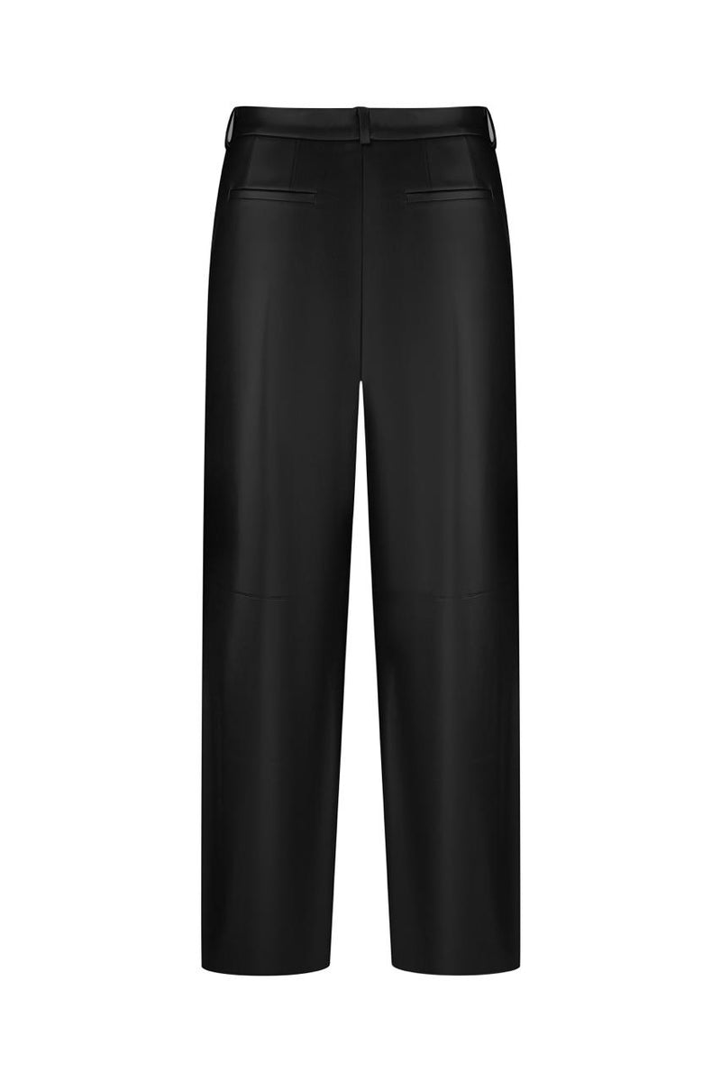 Black faux leather straight-leg pants