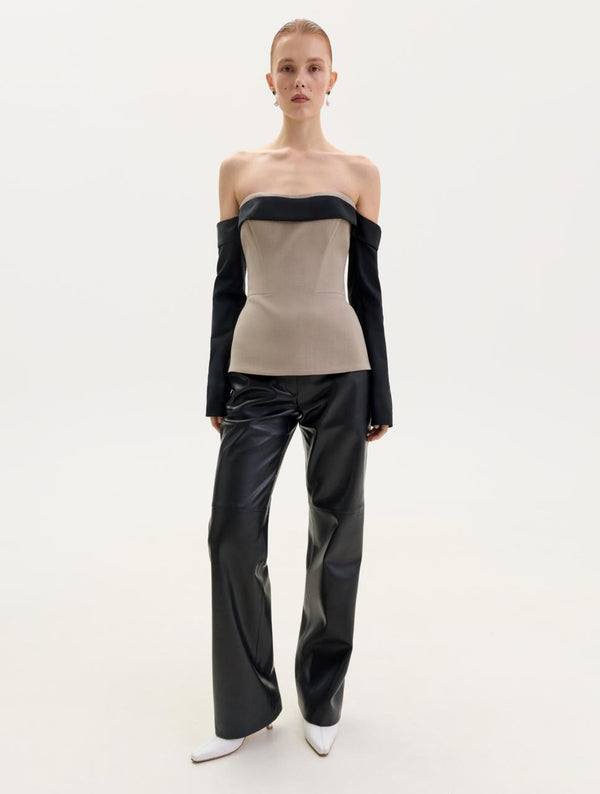 Black faux leather straight-leg pants