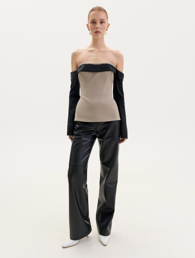 Taupe corset with black sleeves