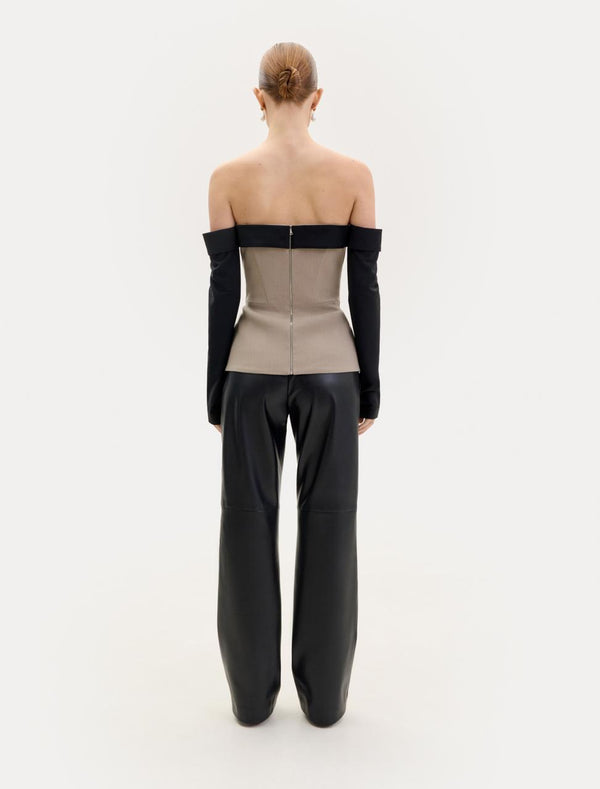 Black faux leather straight-leg pants