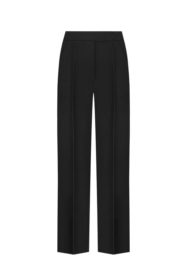 Straight-leg black wool pants
