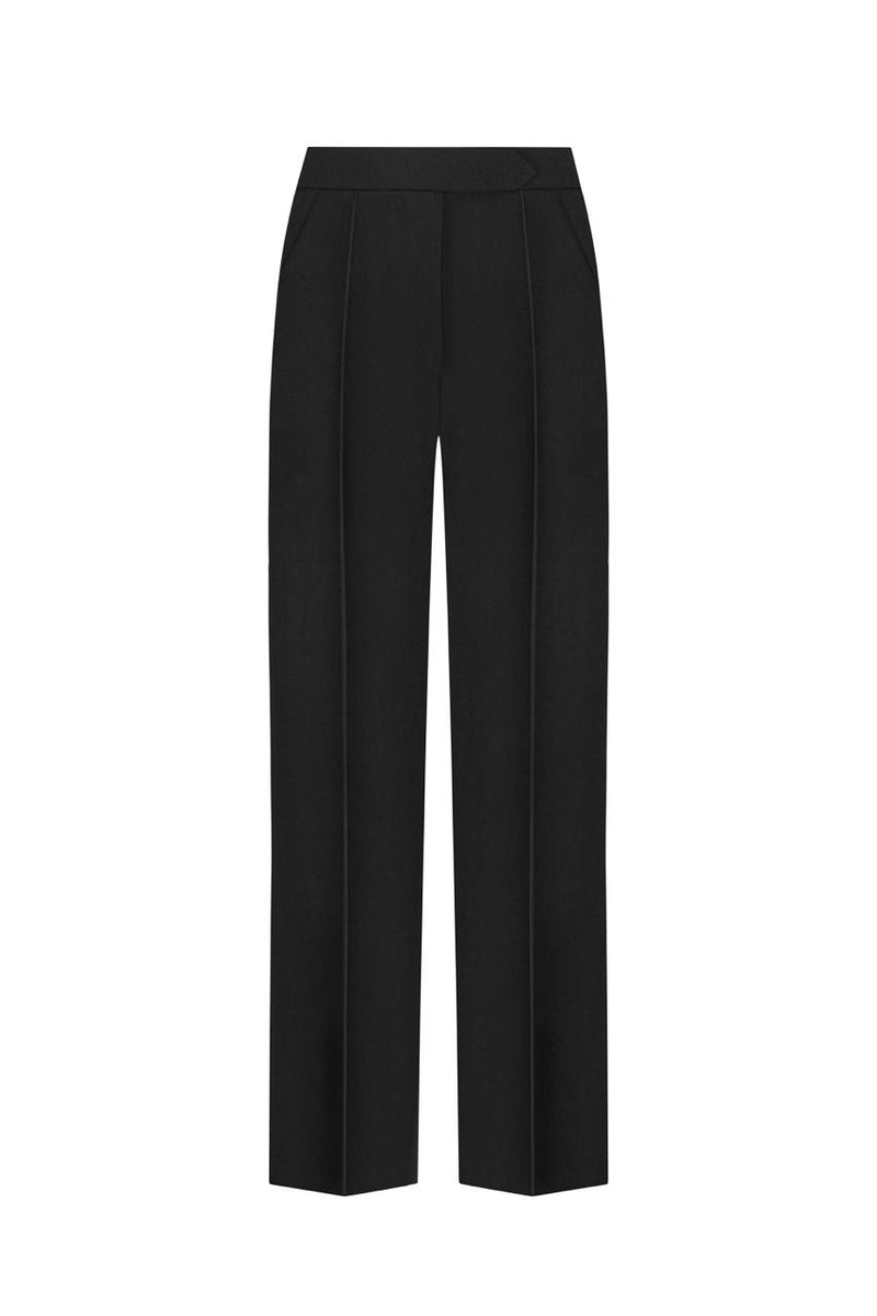 Straight-leg black wool pants